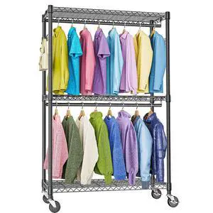M Heavy Duty Rolling Garment Rack 3 Tiers Adjustable Wire Shelving Clothes Rack with 2 Rods and Side Hooks,Storage Closet Clothing Rack with Wheels Black 15.7" D x 45.3" W x 79.6" H M Heavy Duty Rolling Garment Rack 3 Tiers Adjustable Wire Shelving Clothes Rack with 2 Rods and Side Hooks,Storage Closet Clothing Rack with Wheels Black 15.7" D x 45.3" W x 79.6" H