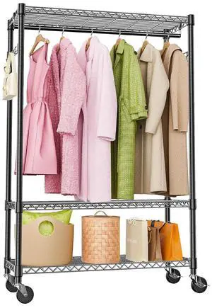 M Heavy Duty Rolling Garment Rack 3 Tiers Adjustable Wire Shelving Clothes Rack with 1 Rods and Side Hooks,Storage Closet Clothing Rack with Wheels Black 15.7" D x 45.3" W x 75.6" H M Heavy Duty Rolling Garment Rack 3 Tiers Adjustable Wire Shelving Clothes Rack with 1 Rods and Side Hooks,Storage Closet Clothing Rack with Wheels Black 15.7" D x 45.3" W x 75.6" H
