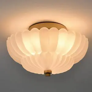 HYDELITE Gold Flush Mount Ceiling Light with Scalloped Frosted Milk Glass | Modern Brass Semi Flush Mount Ceiling Light Vintage Close to Ceiling for Bathroom Bedroom Entryway Kitchen HYDELITE Gold Flush Mount Ceiling Light with Scalloped Frosted Milk Glass | Modern Brass Semi Flush Mount Ceiling Light Vintage Close to Ceiling for Bathroom Bedroom Entryway Kitchen