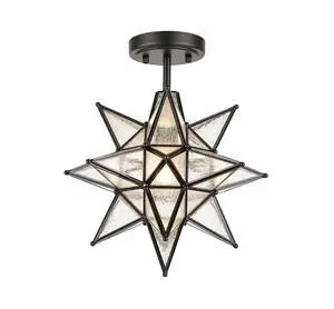 HYDELITE Moravian Star Semi Flush Mount Ceiling Light with Seeded Glass | Black Finish Star Shade Metal 13 Inches Art Deco Lights for Entryway, Hallway, Bedroom HYDELITE Moravian Star Semi Flush Mount Ceiling Light with Seeded Glass | Black Finish Star Shade Metal 13 Inches Art Deco Lights for Entryway, Hallway, Bedroom
