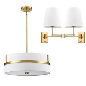 Luxurious Gold Swing Arm Wall Lamp & Flush Mount Ceiling Light Drum Luxurious Gold Swing Arm Wall Lamp & Flush Mount Ceiling Light Drum