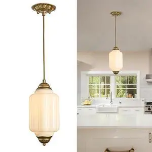 HYDELITE Vintage Gold Pendant Light with Milky Pumpkin-Shaped Glass | Mid-Century Brass Adjustable Ceiling Light for Kitchen Island Living Room Bedroom Dining Room Hallway Schoolhouse HYDELITE Vintage Gold Pendant Light with Milky Pumpkin-Shaped Glass | Mid-Century Brass Adjustable Ceiling Light for Kitchen Island Living Room Bedroom Dining Room Hallway Schoolhouse