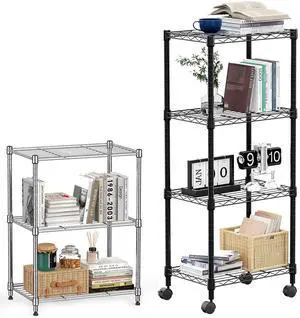 M 2 PCS Adjustable Heavy Duty Steel Wire Rack, Adjustable Storage Shelving Unit with Wheel for Kitchen, Garage, Laundry M 2 PCS Adjustable Heavy Duty Steel Wire Rack, Adjustable Storage Shelving Unit with Wheel for Kitchen, Garage, Laundry