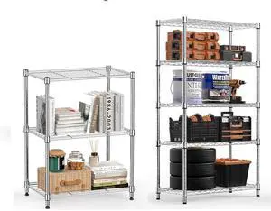 M 2 PCS Wire Storage Shelving, 3-Tier(11.8" D x 17.7" W x 26.3" H)+5-Tier (13.7" D x 23.6" W x 62.4" H) Utility Shelving Unit for Home,Kitchen,Office,Chrome M 2 PCS Wire Storage Shelving, 3-Tier(11.8" D x 17.7" W x 26.3" H)+5-Tier (13.7" D x 23.6" W x 62.4" H) Utility Shelving Unit for Home,Kitchen,Office,Chrome