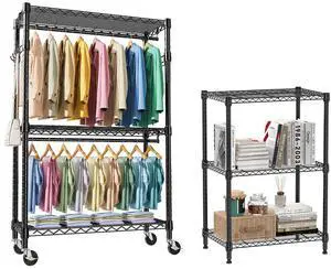 M 2 PCS 4 Tier Heavy Duty Rolling Garment Black Rack and Wire Storage Shelving 3-Tier Utility Shelving Unit M 2 PCS 4 Tier Heavy Duty Rolling Garment Black Rack and Wire Storage Shelving 3-Tier Utility Shelving Unit