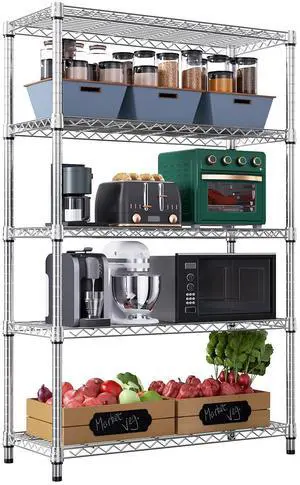 M 1750 LBS Storage Shelves 5-Tier Utility Shelving Unit Steel Organizer Wire Rack for Home,Kitchen,Office,Garage, Capacity 17.7" D x 47.2" W x 72.3" H M 1750 LBS Storage Shelves 5-Tier Utility Shelving Unit Steel Organizer Wire Rack for Home,Kitchen,Office,Garage, Capacity 17.7" D x 47.2" W x 72.3" H