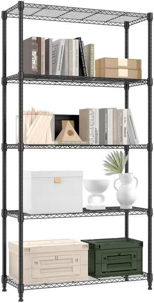 M 1250 lbs 5 Tier Shelf Metal Storage Shelves Shelving Wire Rack Heavy Duty Closet Organizers for Garage Kitchen Bathroom Laundry Black 13.8" D x 35.4" W x 68.5" H M 1250 lbs 5 Tier Shelf Metal Storage Shelves Shelving Wire Rack Heavy Duty Closet Organizers for Garage Kitchen Bathroom Laundry Black 13.8" D x 35.4" W x 68.5" H
