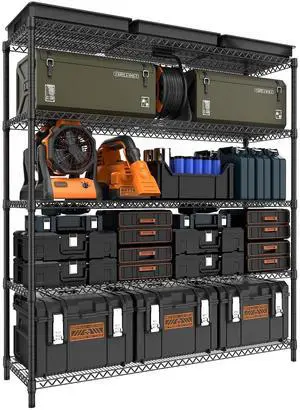 M 3500LBS 59" W 5 Tiers Storage Shelves, Metal Shelving Wire Metal Shelving Unit Shelves for Storage Adjustable Garage Shelving for Pantry Kitchen Garage Black 17.7" D x 59.1" W x 70.4" H M 3500LBS 59" W 5 Tiers Storage Shelves, Metal Shelving Wire Metal Shelving Unit Shelves for Storage Adjustable Garage Shelving for Pantry Kitchen Garage Black 17.7" D x 59.1" W x 70.4" H