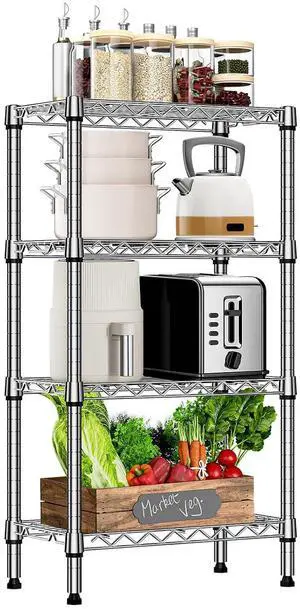M 1000 lbs 4 Tier Shelf Metal Storage Shelves Wire Rack Closet Organizers with PP Board for Garage Kitchen Bathroom Laundry Chrome 11.8" D x 21.7" W x 39.5" H M 1000 lbs 4 Tier Shelf Metal Storage Shelves Wire Rack Closet Organizers with PP Board for Garage Kitchen Bathroom Laundry Chrome 11.8" D x 21.7" W x 39.5" H