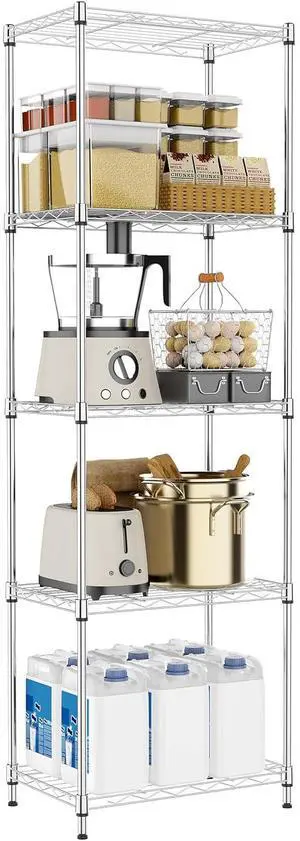 M 5 Tiers Shelf Metal Storage Shelves Wire Rack Closet Organizers for Garage Kitchen Bathroom Laundry Chrome 11.8" D x 17.7" W x 55" H M 5 Tiers Shelf Metal Storage Shelves Wire Rack Closet Organizers for Garage Kitchen Bathroom Laundry Chrome 11.8" D x 17.7" W x 55" H
