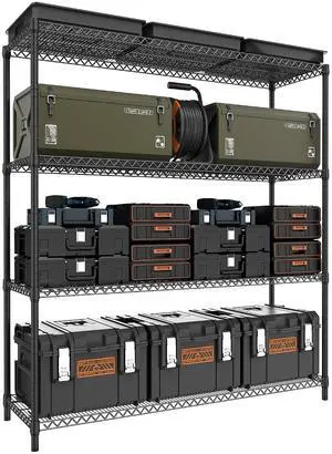 M 2800LBS 59" W 4 Tiers Storage Shelves Load, Metal Shelving Wire Metal Shelving Unit Shelves for Storage Adjustable Garage Shelving for Pantry Kitchen Garage Black 17.7" D x 59.1" W x 70.4" H M 2800LBS 59" W 4 Tiers Storage Shelves Load, Metal Shelving Wire Metal Shelving Unit Shelves for Storage Adjustable Garage Shelving for Pantry Kitchen Garage Black 17.7" D x 59.1" W x 70.4" H