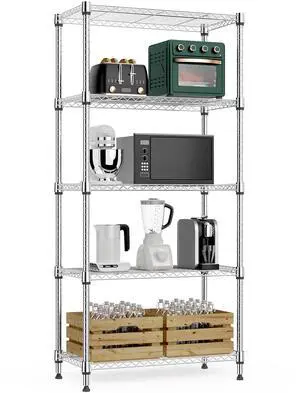 M 1250 lbs 5 Tier Shelf Metal Storage Shelves Wire Rack Closet Organizers for Garage Kitchen Bathroom Laundry Black 11.8" D x 23.6" W x 59.5" H M 1250 lbs 5 Tier Shelf Metal Storage Shelves Wire Rack Closet Organizers for Garage Kitchen Bathroom Laundry Black 11.8" D x 23.6" W x 59.5" H
