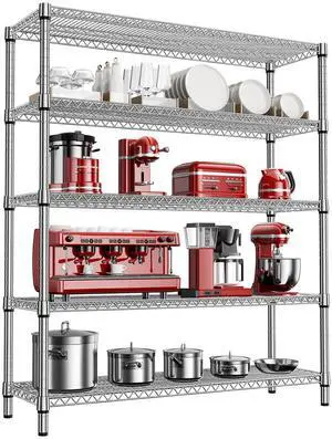 M 3500LBS 59" W 5 Tier Storage Shelves Rack Metal Wire Shelving Unit, Storage Standing Shelf Organizer for Laundry Bathroom Kitchen Pantry Closet Garage, Chrome 17.7" D x 59.1" W x 70.4" H M 3500LBS 59" W 5 Tier Storage Shelves Rack Metal Wire Shelving Unit, Storage Standing Shelf Organizer for Laundry Bathroom Kitchen Pantry Closet Garage, Chrome 17.7" D x 59.1" W x 70.4" H