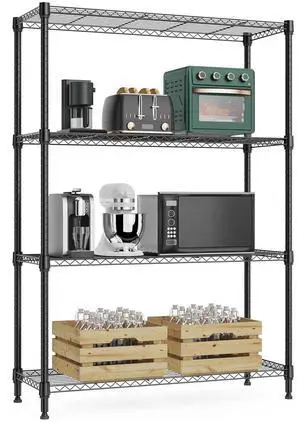 M 1000 lbs 4Tier Shelf Metal Storage Shelves Wire Rack Closet Organizers for Garage Kitchen Bathroom Laundry Black 13.7" D x 29.5" W x 47.2" H M 1000 lbs 4Tier Shelf Metal Storage Shelves Wire Rack Closet Organizers for Garage Kitchen Bathroom Laundry Black 13.7" D x 29.5" W x 47.2" H