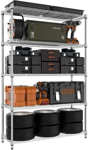 1750 lbs 5 Tier Storage Rack Metal Wire Shelving Unit, Storage Standing Household Shelf Organizer for Kitchen Pantry Closet Garage Basement Utility Room, Chrome 15.7" D x 45.3" W x 70.4" H 1750 lbs 5 Tier Storage Rack Metal Wire Shelving Unit, Storage Standing Household Shelf Organizer for Kitchen Pantry Closet Garage Basement Utility Room, Chrome 15.7" D x 45.3" W x 70.4" H