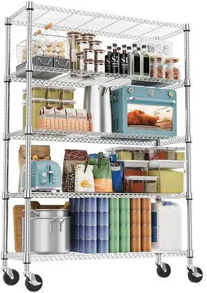 M 1750LBS 47.2" W 5 Tiers Storage Shelves Metal Shelving Unit with Wheels Heavy Duty Garage Shelving Adjustable Wire Shelves for Pantry,Kitchen,Garage,Basement,Chrome 17.7" D x 47.2" W x 76.8" H M 1750LBS 47.2" W 5 Tiers Storage Shelves Metal Shelving Unit with Wheels Heavy Duty Garage Shelving Adjustable Wire Shelves for Pantry,Kitchen,Garage,Basement,Chrome 17.7" D x 47.2" W x 76.8" H