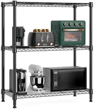 M 750 lbs 3 Tier Storage Rack Metal Wire Shelving Unit, Storage Standing Shelf Organizer for Laundry Bathroom Kitchen Pantry Closet Garage Basement Utility Room, Black 13.8" D x 29.5" W x 35.5" H M 750 lbs 3 Tier Storage Rack Metal Wire Shelving Unit, Storage Standing Shelf Organizer for Laundry Bathroom Kitchen Pantry Closet Garage Basement Utility Room, Black 13.8" D x 29.5" W x 35.5" H