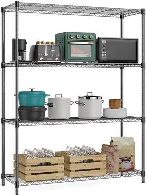 M 1400 lbs 4 Tier Storage Rack Metal Wire Shelving Unit, Storage Standing Household Shelf Organizer for Kitchen Pantry Closet Garage Basement Utility Room, Black 15.8" D x 45.3" W x 59.4" H M 1400 lbs 4 Tier Storage Rack Metal Wire Shelving Unit, Storage Standing Household Shelf Organizer for Kitchen Pantry Closet Garage Basement Utility Room, Black 15.8" D x 45.3" W x 59.4" H