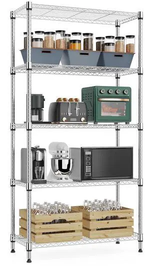 M 1250 lbs 5 Tier Shelf Metal Storage Shelves Wire Rack Closet Organizers with Wheel for Garage Kitchen Bathroom Laundry Chrome 13.7" D x 23.6" W x 62.4" H M 1250 lbs 5 Tier Shelf Metal Storage Shelves Wire Rack Closet Organizers with Wheel for Garage Kitchen Bathroom Laundry Chrome 13.7" D x 23.6" W x 62.4" H
