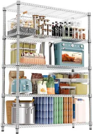 M 1750LBS 47.2" W 5 Tiers Shelf Steel Storage Shelves Metal Shelving Unit Steel Organizer Wire Rack for Home,Kitchen,Office,Garage Chrome 17.7" D x 47.2" W x 72.4" H M 1750LBS 47.2" W 5 Tiers Shelf Steel Storage Shelves Metal Shelving Unit Steel Organizer Wire Rack for Home,Kitchen,Office,Garage Chrome 17.7" D x 47.2" W x 72.4" H