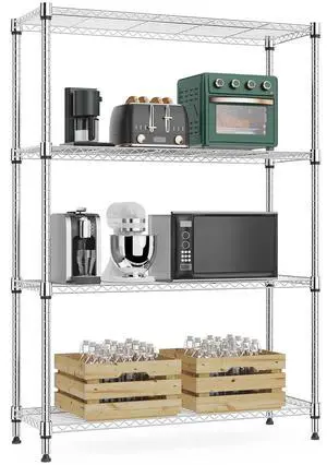 M 1000 lbs 4Tier Shelf Metal Storage Shelves Wire Rack Closet Organizers with Wheel for Garage Kitchen Bathroom Laundry Chrome 13.7" D x 29.5" W x 47.2" H M 1000 lbs 4Tier Shelf Metal Storage Shelves Wire Rack Closet Organizers with Wheel for Garage Kitchen Bathroom Laundry Chrome 13.7" D x 29.5" W x 47.2" H