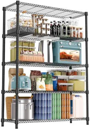 M 1750LBS 47.2" W 5 Tiers Shelf Steel Storage Shelves Shelving Unit Steel Organizer Wire Rack for Home,Kitchen,Office,Garage Black 17.7" D x 47.2" W x 72.4" H M 1750LBS 47.2" W 5 Tiers Shelf Steel Storage Shelves Shelving Unit Steel Organizer Wire Rack for Home,Kitchen,Office,Garage Black 17.7" D x 47.2" W x 72.4" H