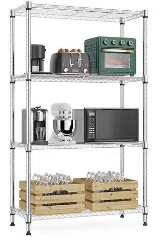 M 1000 lbs 4Tier Shelf Metal Storage Shelves Wire Rack Closet Organizers with Wheel for Garage Kitchen Bathroom Laundry Chrome 13.7" D x 23.6" W x 53.4" H M 1000 lbs 4Tier Shelf Metal Storage Shelves Wire Rack Closet Organizers with Wheel for Garage Kitchen Bathroom Laundry Chrome 13.7" D x 23.6" W x 53.4" H