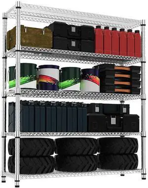 M 5 Tiers Shelf 3300 lbs Steel Storage Shelving Utility Shelving Unit Steel Organizer Wire Rack for Home,Kitchen,Office,Garage Chrome 17.7" D x 59.1" W x 70.3" H M 5 Tiers Shelf 3300 lbs Steel Storage Shelving Utility Shelving Unit Steel Organizer Wire Rack for Home,Kitchen,Office,Garage Chrome 17.7" D x 59.1" W x 70.3" H