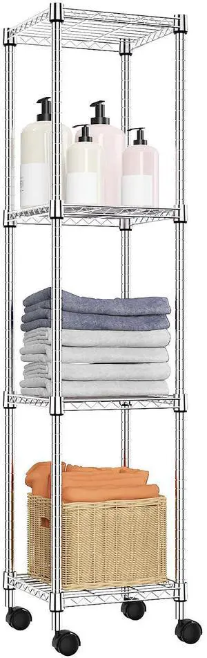M Storage Shelves Adjustable, 4 Tier Shelving Units for Storage with Wheels, Corrosion Resistant Wire Shelving Unit for Kitchen Closet Bathroom Office, Chrome 11.8" D x 11.8" W x 48.1" H M Storage Shelves Adjustable, 4 Tier Shelving Units for Storage with Wheels, Corrosion Resistant Wire Shelving Unit for Kitchen Closet Bathroom Office, Chrome 11.8" D x 11.8" W x 48.1" H