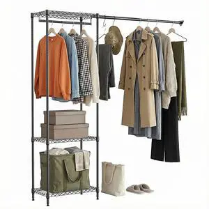 Closet Organizer System, Freestanding Closet Storage System with Expandable Hanging Rod & Wire Shelves, No-Drill Closet Kit for Small Spaces, Bedroom & Apartment (13.8"D x 63.3"W x 82.4"H) Closet Organizer System, Freestanding Closet Storage System with Expandable Hanging Rod & Wire Shelves, No-Drill Closet Kit for Small Spaces, Bedroom & Apartment (13.8"D x 63.3"W x 82.4"H)