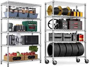 M 2 PCS Steel Storage Shelving 5-Tier Utility Shelving Unit with Wheels, Steel Organizer Wire Rack for Home,1750 LBS M 2 PCS Steel Storage Shelving 5-Tier Utility Shelving Unit with Wheels, Steel Organizer Wire Rack for Home,1750 LBS