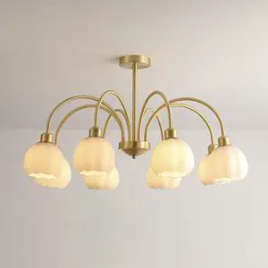 8-Lights Mid Century Glass Chandelier Modern Semi Flush Mount Light Sputnik Ceiling Pendant Light with White Globe Shade Gold Brass Chandelier Flush Mount lamp for Dining Room 8-Lights Mid Century Glass Chandelier Modern Semi Flush Mount Light Sputnik Ceiling Pendant Light with White Globe Shade Gold Brass Chandelier Flush Mount lamp for Dining Room