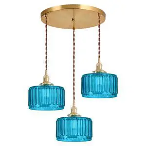 Mid Century 3-Light Blue Glass Chandelier Globe Cluster Chandeliers with Striped Round Shade Modern Large Glass Ceiling Pendant Light Fixtures for Kitchen Island Staircase Dining Room Mid Century 3-Light Blue Glass Chandelier Globe Cluster Chandeliers with Striped Round Shade Modern Large Glass Ceiling Pendant Light Fixtures for Kitchen Island Staircase Dining Room