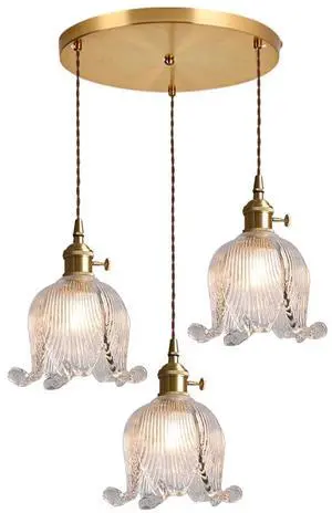 3-Lights Cluster Pendant Light Kitchen Island Glass Chandelier Clear Flower Ceiling Pendant Light Nordic Modern Ceiling Hanging Lamp Gold Brass Finish for Stairwell Dining Room 3-Lights Cluster Pendant Light Kitchen Island Glass Chandelier Clear Flower Ceiling Pendant Light Nordic Modern Ceiling Hanging Lamp Gold Brass Finish for Stairwell Dining Room