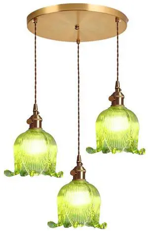 Cluster Chandelier Pendant Light Vintage Glass Ceiling Pendant Light Fixtures with Green Flower 3-Lights Mid Century Chandeliers Adjustable 59" Gold Chandelier Lighting Kitchen Sink Cluster Chandelier Pendant Light Vintage Glass Ceiling Pendant Light Fixtures with Green Flower 3-Lights Mid Century Chandeliers Adjustable 59" Gold Chandelier Lighting Kitchen Sink