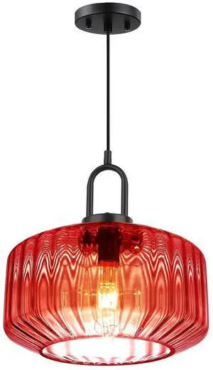 Kitchen Island Pendant Light Fixture Red Glass Hanging Lights with 11" Hand Blown Glass Shade Vintage Modern Ceiling Pendant Lighting Black Metal Finish Dining Room Adjustable Height Kitchen Island Pendant Light Fixture Red Glass Hanging Lights with 11" Hand Blown Glass Shade Vintage Modern Ceiling Pendant Lighting Black Metal Finish Dining Room Adjustable Height