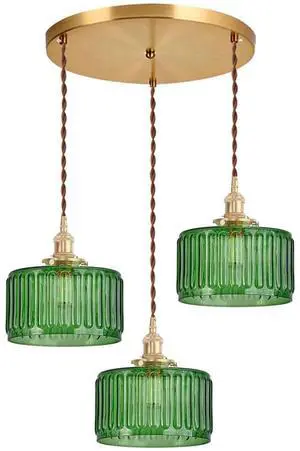 Mid Century Ceiling Hanging Light Green Striped Glass Shade Chandelier Pendant Light Fixtures Gold Pendant Lamp for Living Room Bedroom Dining Room Hallway (Green-3) Mid Century Ceiling Hanging Light Green Striped Glass Shade Chandelier Pendant Light Fixtures Gold Pendant Lamp for Living Room Bedroom Dining Room Hallway (Green-3)