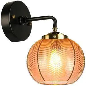 1-Light Glass Wall Sconce Light with Amber Ribbed Glass Shade Modern Wall Lamp Black Gold Brass Bathroom Vanity Light Mid Century Art Deco Wall Light Fixture Bedside Bedroom Doorway 1-Light Glass Wall Sconce Light with Amber Ribbed Glass Shade Modern Wall Lamp Black Gold Brass Bathroom Vanity Light Mid Century Art Deco Wall Light Fixture Bedside Bedroom Doorway