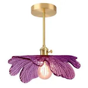 Mid-Century Modern Flush Mount Ceiling Light Fixture Gold Brass | Mid Century Modern Close-to-Ceiling Light,D12.99" Purple Flower Glass Shade,E26 Base,Entryway,Kitchen ,Foyer,Hallway,Bedroom Mid-Century Modern Flush Mount Ceiling Light Fixture Gold Brass | Mid Century Modern Close-to-Ceiling Light,D12.99" Purple Flower Glass Shade,E26 Base,Entryway,Kitchen ,Foyer,Hallway,Bedroom