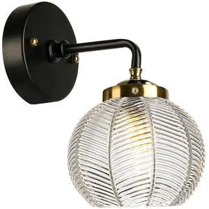 Vintage Wall Sconce Light Glass Wall Lamp Black Bathroom Vanity Light with Clear Ribbed Glass Shade Mid Century Modern Wall Lighting Art Deco for Over Mirror Bedroom Hallway Vintage Wall Sconce Light Glass Wall Lamp Black Bathroom Vanity Light with Clear Ribbed Glass Shade Mid Century Modern Wall Lighting Art Deco for Over Mirror Bedroom Hallway