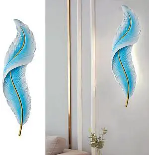 Blue Feather Wall Light Sconce LED Feather Wall Lighting Deco with Creative Unique Resin Feather Design Modern Elegant Wall Sconce Lights for Bedroom Living Room Hallway Foyer Blue Feather Wall Light Sconce LED Feather Wall Lighting Deco with Creative Unique Resin Feather Design Modern Elegant Wall Sconce Lights for Bedroom Living Room Hallway Foyer