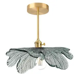 Modern Semi-Flush Mount Light Fixture Dark Green Flower Ceiling Lamp | 33cm/12.99 Glass Shade,20cm Gold Brass Rod Finish,E26 Base,Vintage Fixture,Bedroom, Nursery, Master, Hallway, Entrance Modern Semi-Flush Mount Light Fixture Dark Green Flower Ceiling Lamp | 33cm/12.99 Glass Shade,20cm Gold Brass Rod Finish,E26 Base,Vintage Fixture,Bedroom, Nursery, Master, Hallway, Entrance