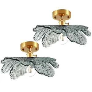 2-Pack Vintage Flush Mount Ceiling Light Mid Century Modern Light Fixtures Dark Green Flower Glass Shade Gold Brass Ceiling Lamp Semi Flush Mount Light Fixture for Hallway Bedroom 2-Pack Vintage Flush Mount Ceiling Light Mid Century Modern Light Fixtures Dark Green Flower Glass Shade Gold Brass Ceiling Lamp Semi Flush Mount Light Fixture for Hallway Bedroom