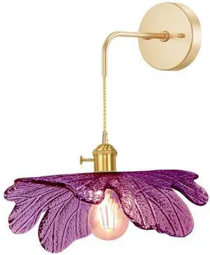Vintage Wall Sconce Lamp Purple Flower Glass Shade Hanging Wall Sconces Lights Mid Century Modern Wall Light Fixture Gold Brass Wall Lighting Vanity Light for Bathroom Bedside Bedroom Vintage Wall Sconce Lamp Purple Flower Glass Shade Hanging Wall Sconces Lights Mid Century Modern Wall Light Fixture Gold Brass Wall Lighting Vanity Light for Bathroom Bedside Bedroom