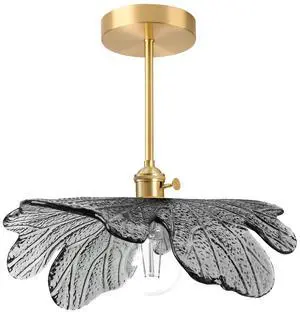 Semi Flush Mount Light Fixture 12.99" Hallway Ceiling Light Fixture | Gray Flower Glass Shade,20cm Gold Brass Rod Finish,E26 Base,Vintage Modern Style,Bedroom, Nursery, Master, Kitchen, Entrance Semi Flush Mount Light Fixture 12.99" Hallway Ceiling Light Fixture | Gray Flower Glass Shade,20cm Gold Brass Rod Finish,E26 Base,Vintage Modern Style,Bedroom, Nursery, Master, Kitchen, Entrance