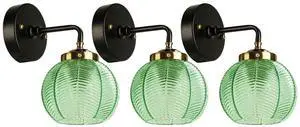 Glass Globe Bathroom Lighting Fixture OverMirror Emerald Green Shade | 3-Pack Black Gold Sconce Vintage Mid Century,15cm/5.9 Ribbed Glass Ball Shade,E26 Base,Bedroom,Hallway,Living Room,Farmhouse Glass Globe Bathroom Lighting Fixture OverMirror Emerald Green Shade | 3-Pack Black Gold Sconce Vintage Mid Century,15cm/5.9 Ribbed Glass Ball Shade,E26 Base,Bedroom,Hallway,Living Room,Farmhouse