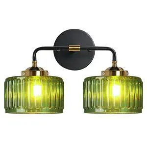 Bathroom Light fixtures Mid Century Wall Sconce 2-Lights with Green Striped Shade Glass Wall Mount Light Modern Vanity Lights for Over Mirror Bedroom Hallway Overhead Bathroom Light fixtures Mid Century Wall Sconce 2-Lights with Green Striped Shade Glass Wall Mount Light Modern Vanity Lights for Over Mirror Bedroom Hallway Overhead