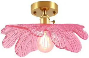Pink Flush Mount Ceiling Light - Flower Glass Shade Mid Century Modern Ceiling Light Fixtures Gold Brass Close to Lamp Vintage Semi Flush Mount Light Fixture for Hallway Closet Bedroom Pink Flush Mount Ceiling Light - Flower Glass Shade Mid Century Modern Ceiling Light Fixtures Gold Brass Close to Lamp Vintage Semi Flush Mount Light Fixture for Hallway Closet Bedroom