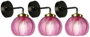 3-Pack Ribbed Glass Sconces Purple Wall Light Pumpkin Vanity Lights | Mid Century Modern Bathroom Sconce Art Deco Vanity Light 15cm/5.9 Globe Shade Black Gold Fixture Mirror Bedroom Doorway Bath 3-Pack Ribbed Glass Sconces Purple Wall Light Pumpkin Vanity Lights | Mid Century Modern Bathroom Sconce Art Deco Vanity Light 15cm/5.9 Globe Shade Black Gold Fixture Mirror Bedroom Doorway Bath