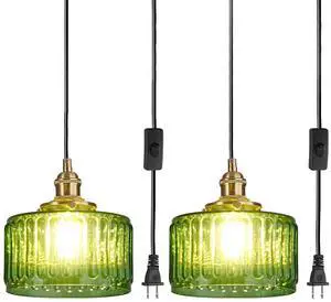Vintage Plug in Pendant Light Fixture - Small Green Striped Glass Shade Adjustable Modern Hanging Lamp with Plug in Cord On/Off Switch Swag Pendant Lights for Kitchen Living Room Vintage Plug in Pendant Light Fixture - Small Green Striped Glass Shade Adjustable Modern Hanging Lamp with Plug in Cord On/Off Switch Swag Pendant Lights for Kitchen Living Room